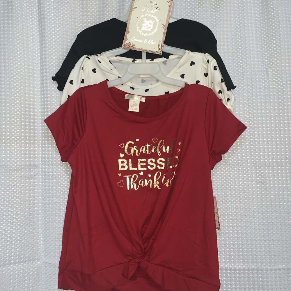 Emma And Elsa Girls 14 Large Set Of Three Shirts Black‎ Red White